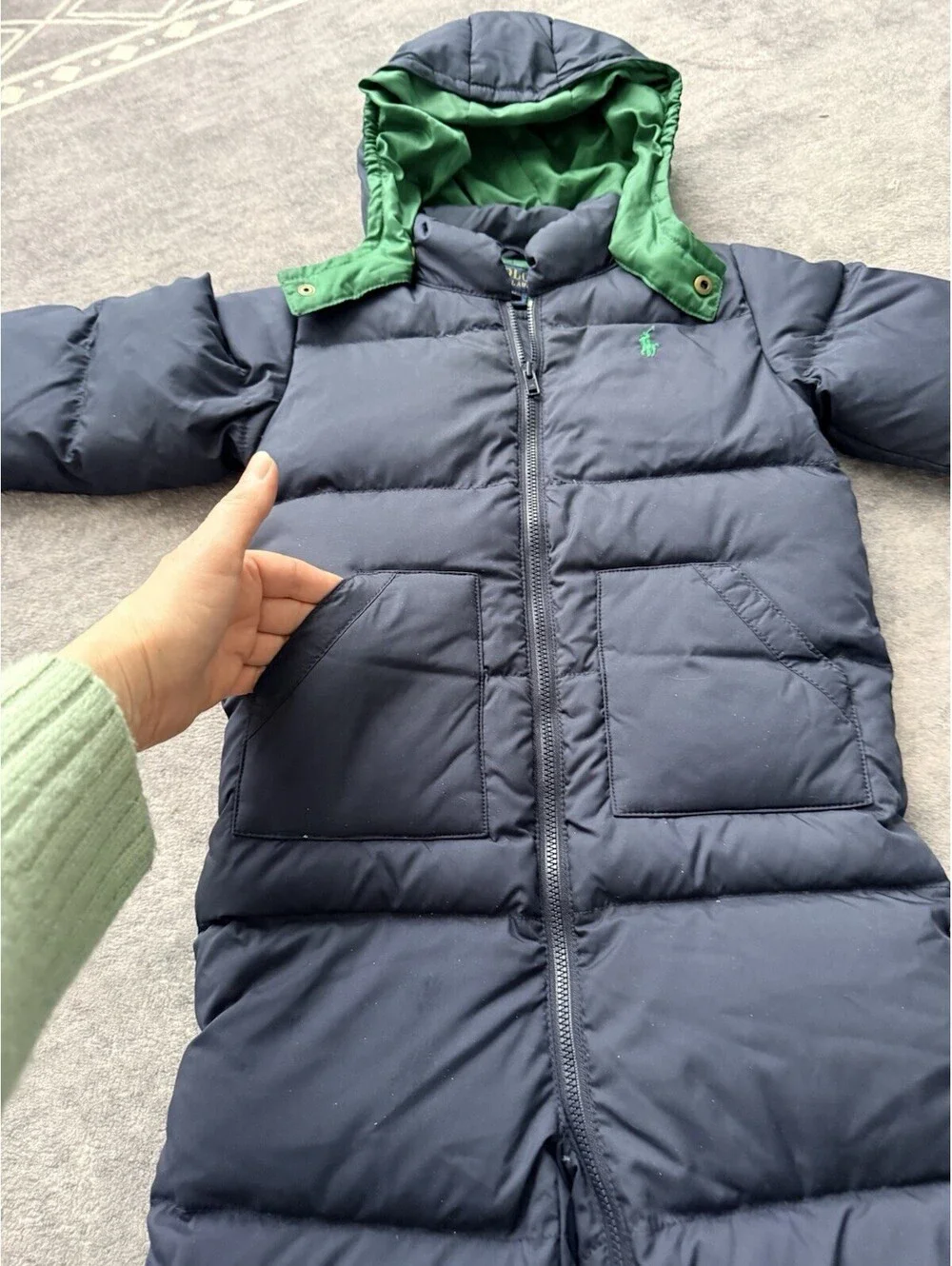 Polo Ralph Lauren Baby Snowsuit 24M Hooded Puffer Bunting Navy Green Winter